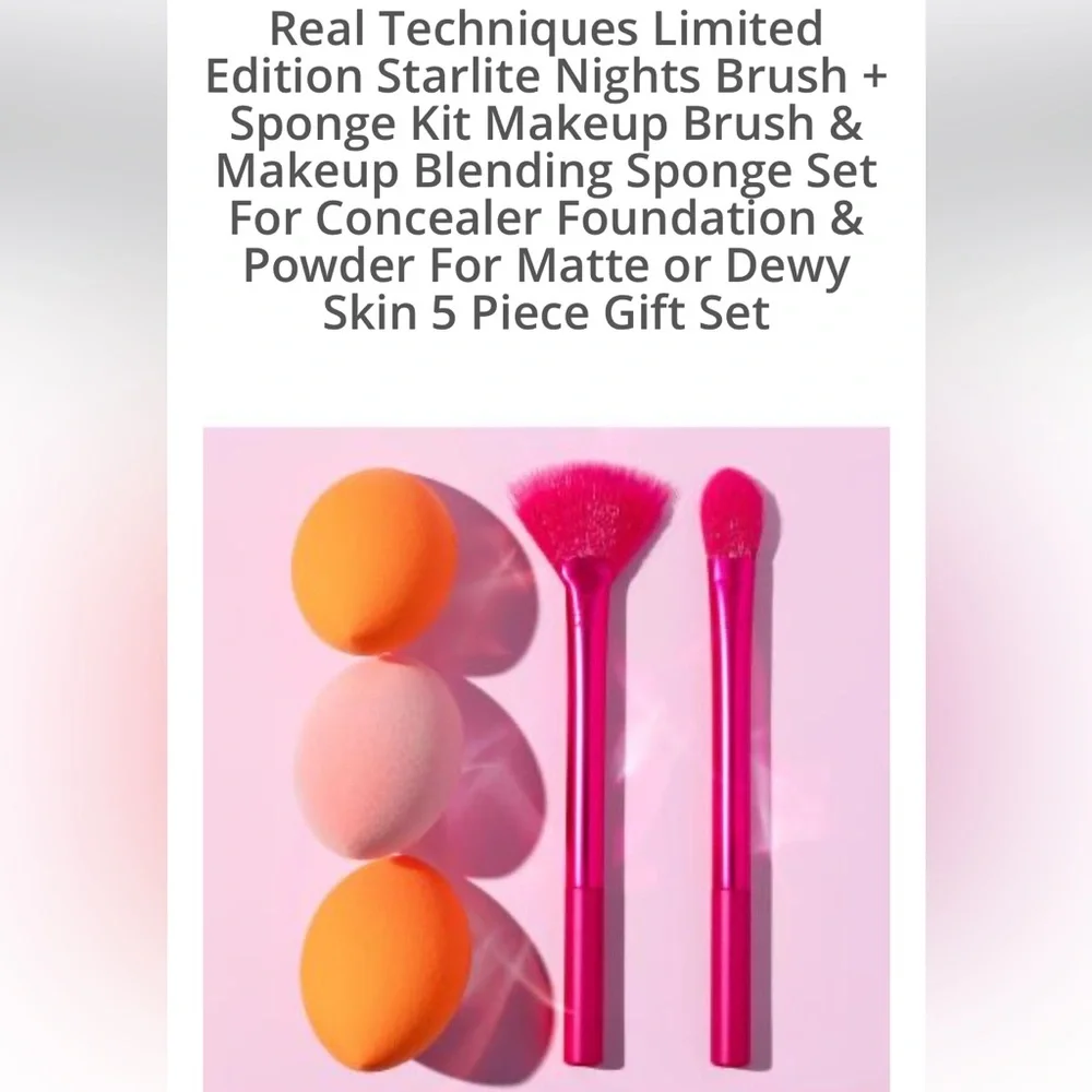 Real Techniques Starlight Nights Brush+Sponge Set for Concealer+Highlighter .